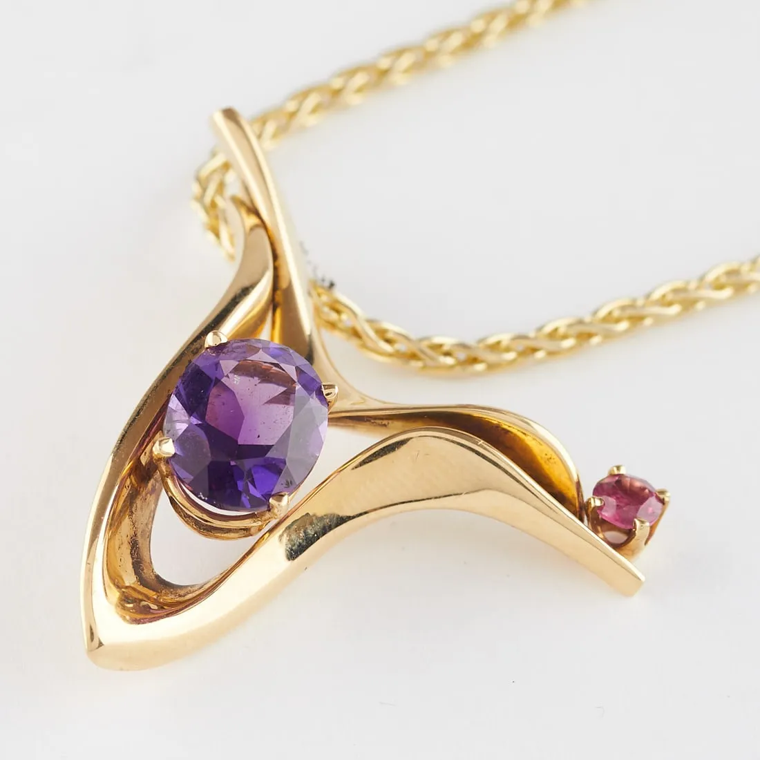 le_pho_banner 2 18k Gold Modernist Pendant w/ Amethyst & Citrine