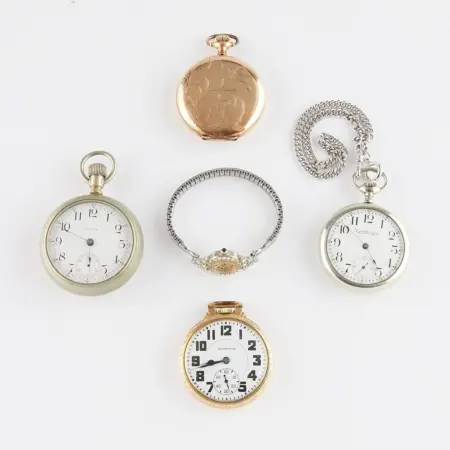 Group of Five Vintage Pocket and Wrist Watches