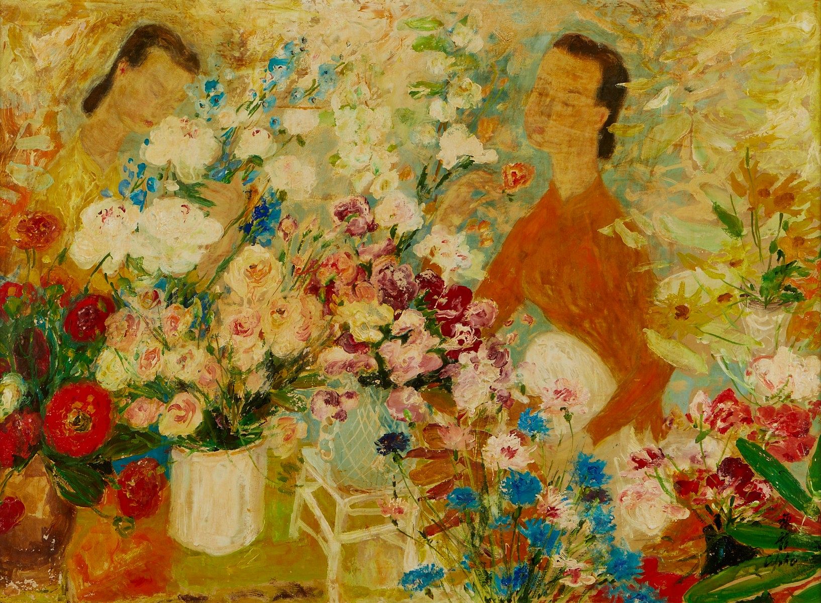 Le Pho Painting of Two Women w/ Flowers