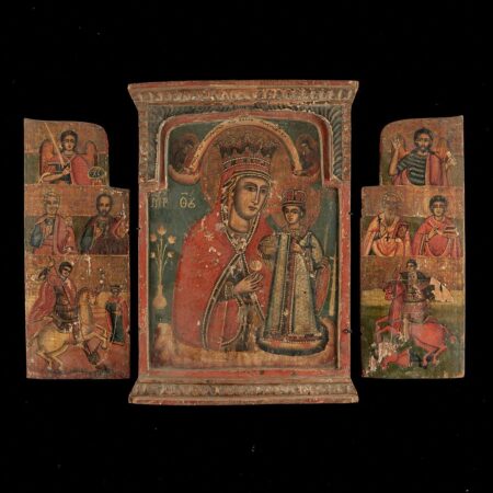 Greek Orthodox Polychrome 18th-19th c. Triptych