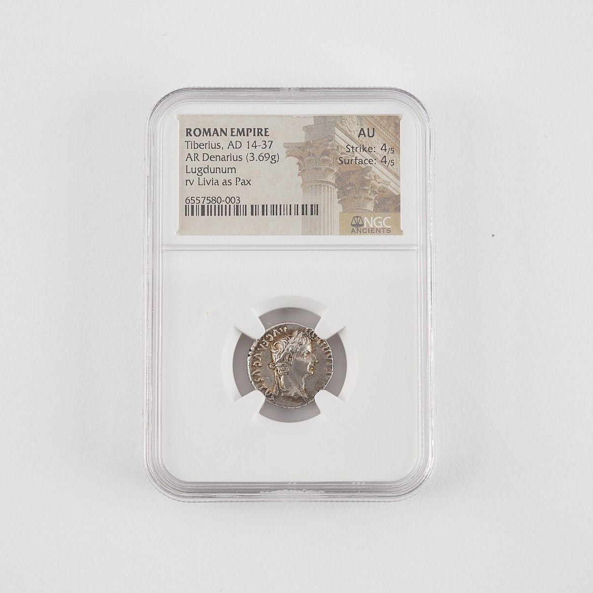le_pho_banner 2 Roman Tiberius Lugdunum Denarius NGC AU