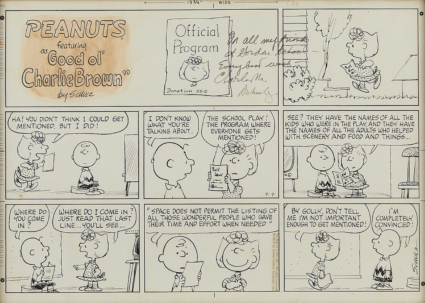 le_pho_banner 2 Original Peanuts Comic Strip Charles Schulz 1973