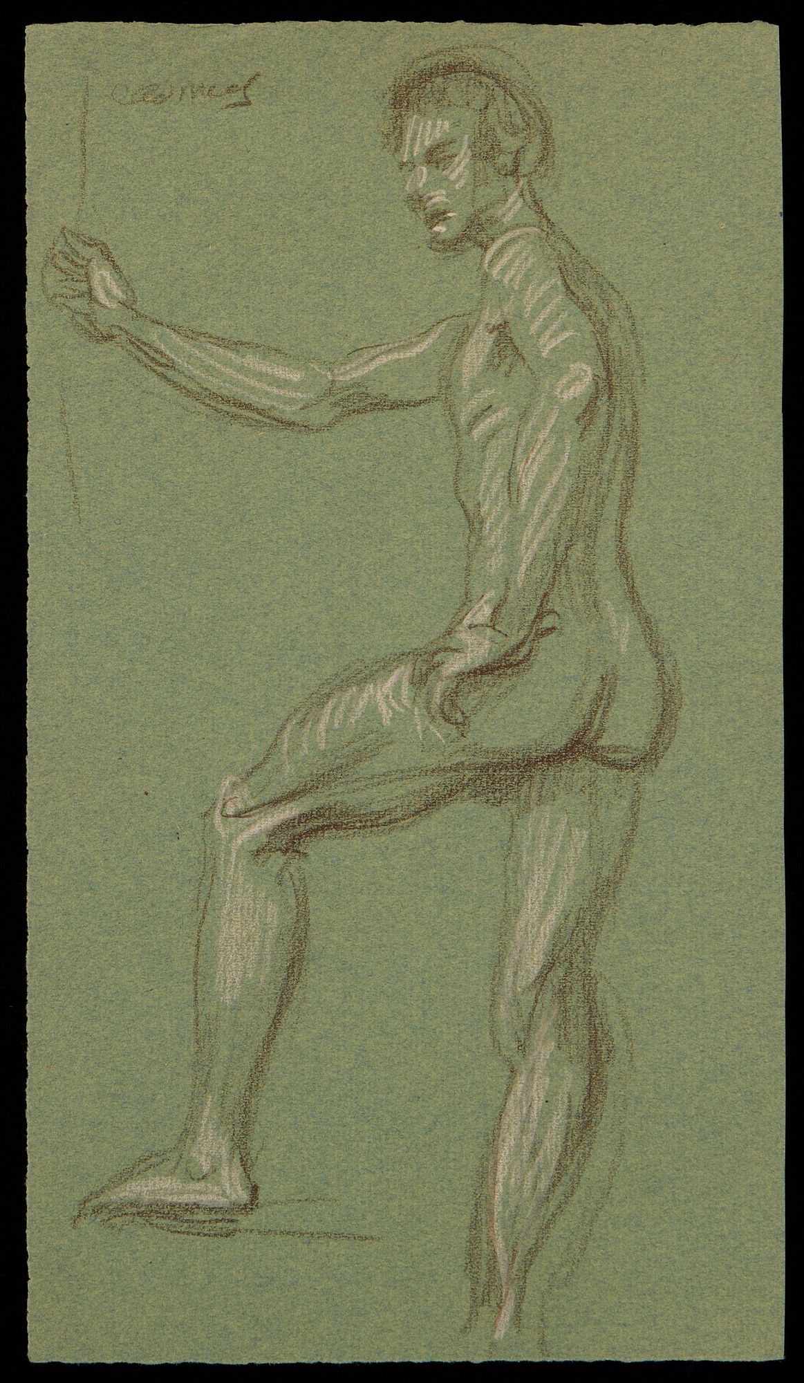 Paul Cadmus Male Nude Crayon on Green Paper