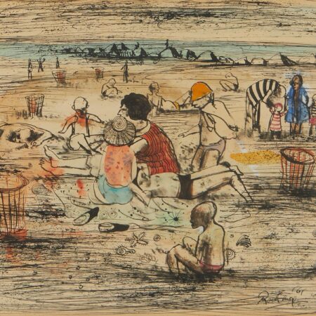 Noel Rockmore "Coney Island" Mixed Media Drawing