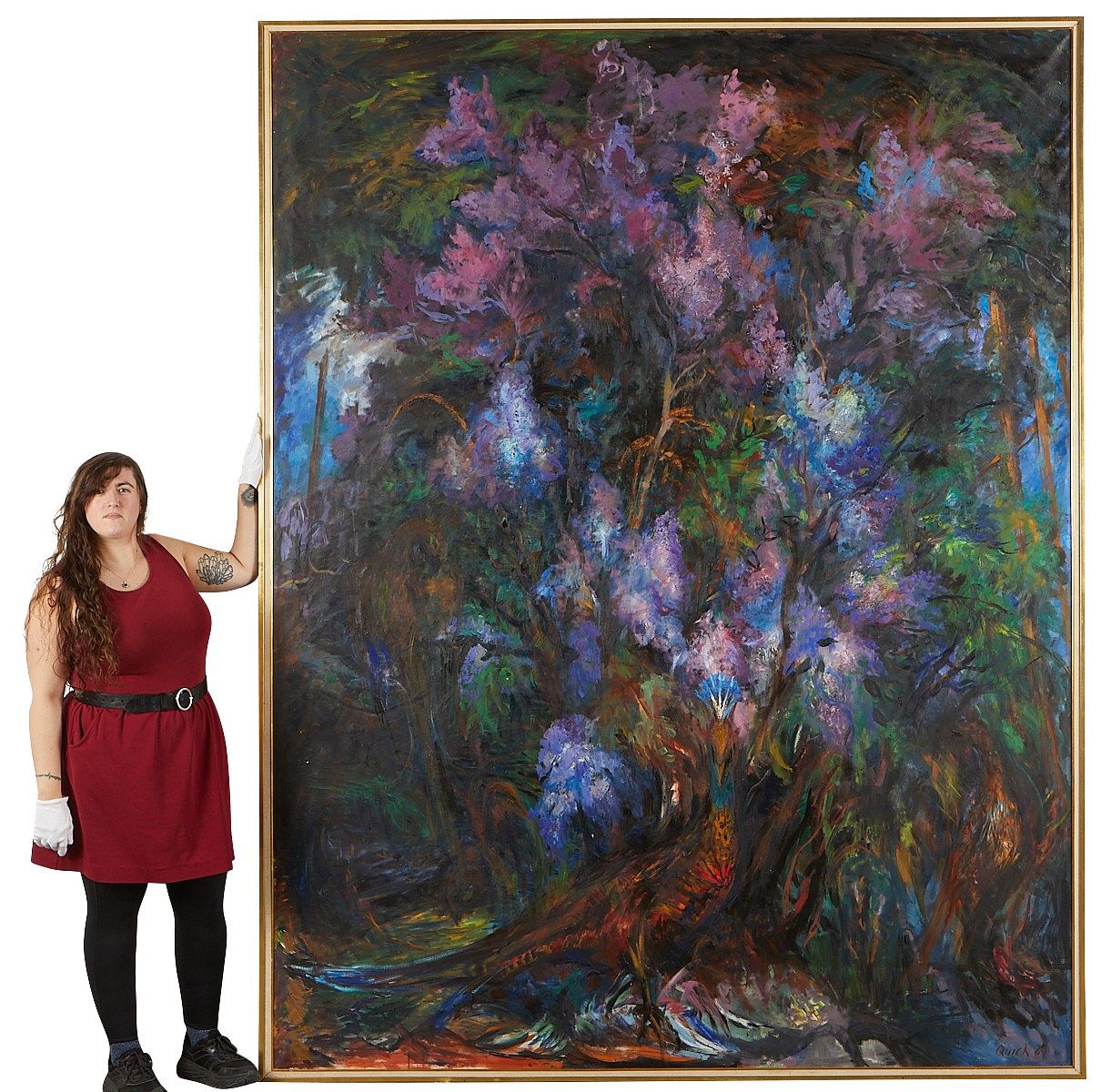 le_pho_banner 2 Birney Quick Lilac Bush & Peacocks Oil Painting
