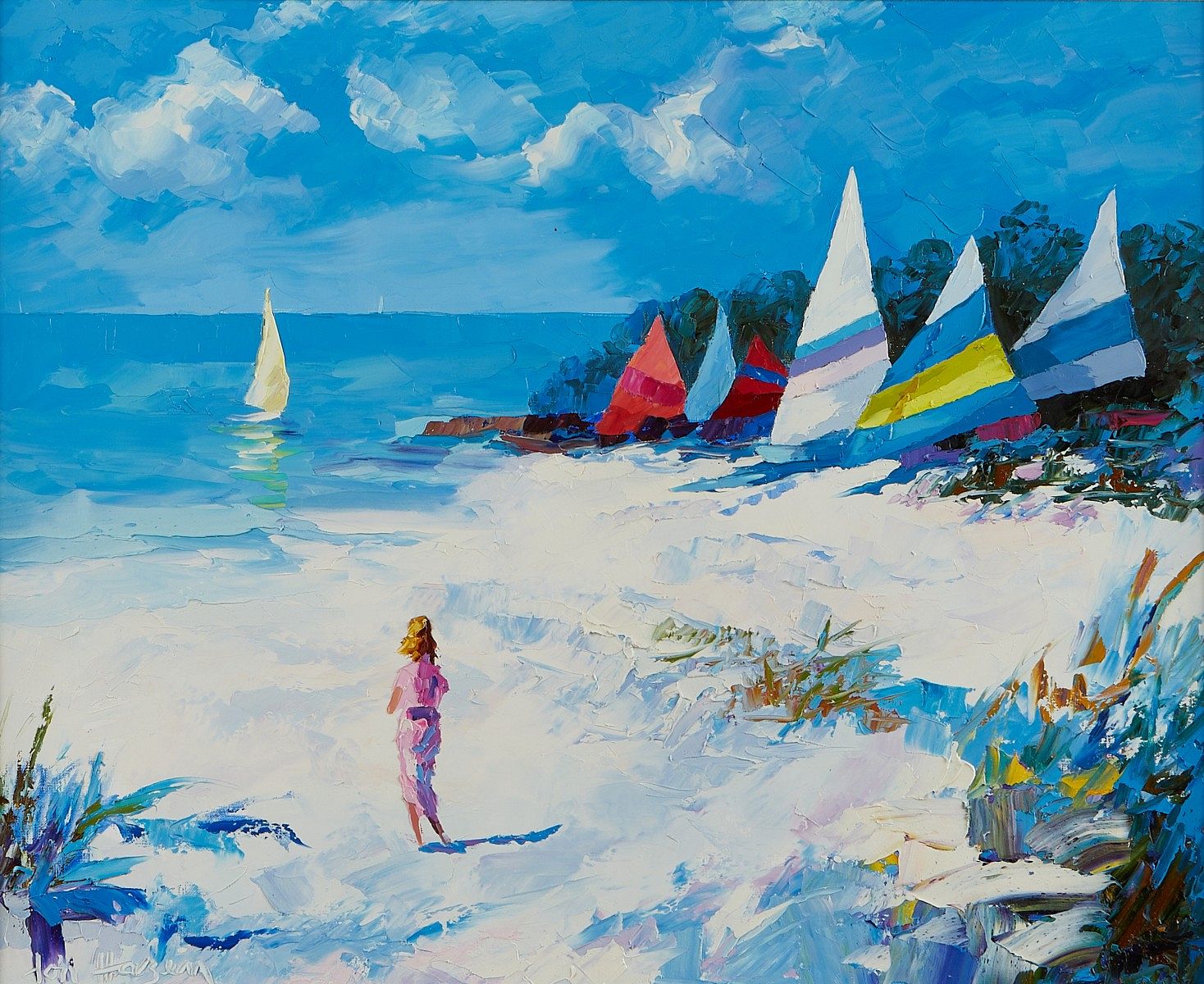 Don Hazen Sailboat Oil on Canvas Painting