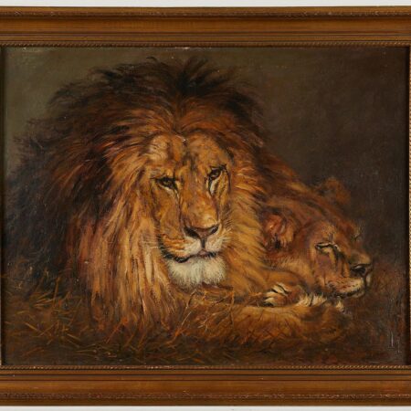 Geza Vastagh Lion and Lioness Painting