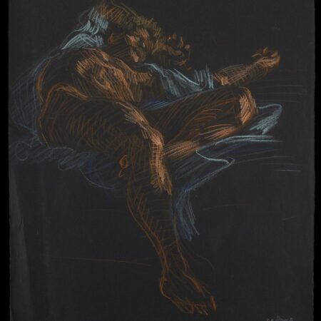 Paul Cadmus Reclining Nude Crayon on Black Paper