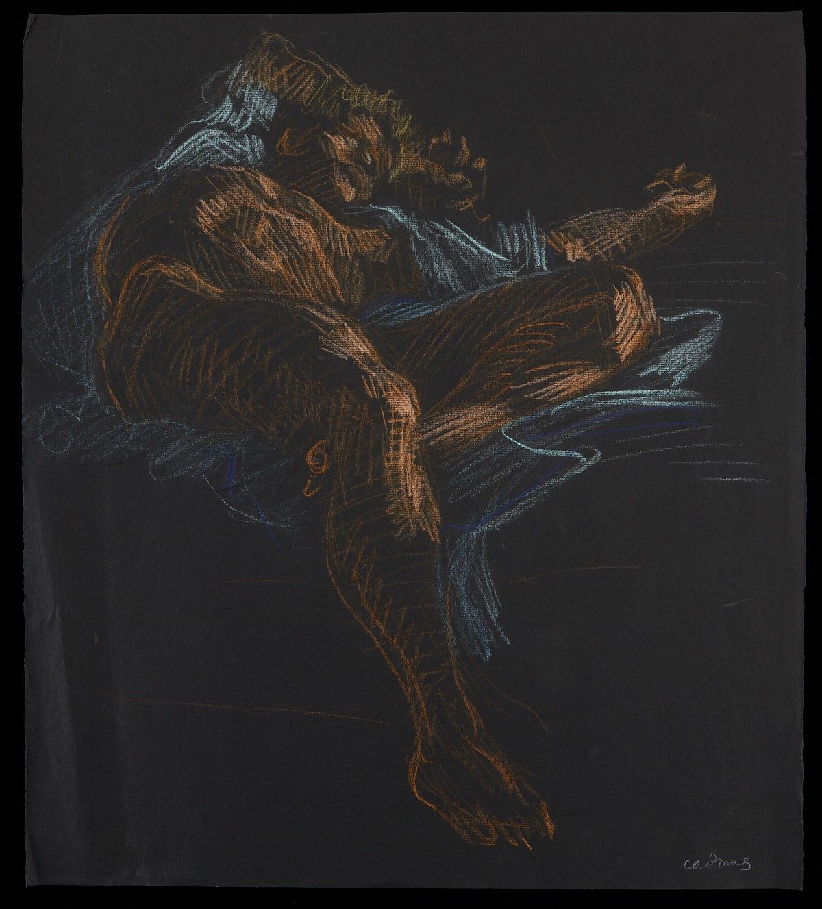 Paul Cadmus Reclining Nude Crayon on Black Paper