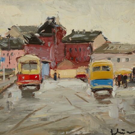 Laimdot Murniek "The Town" 1960 Oil On Board