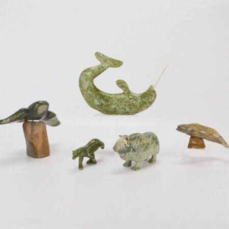 Five Inuit Carved Green Stone Animal Figurines