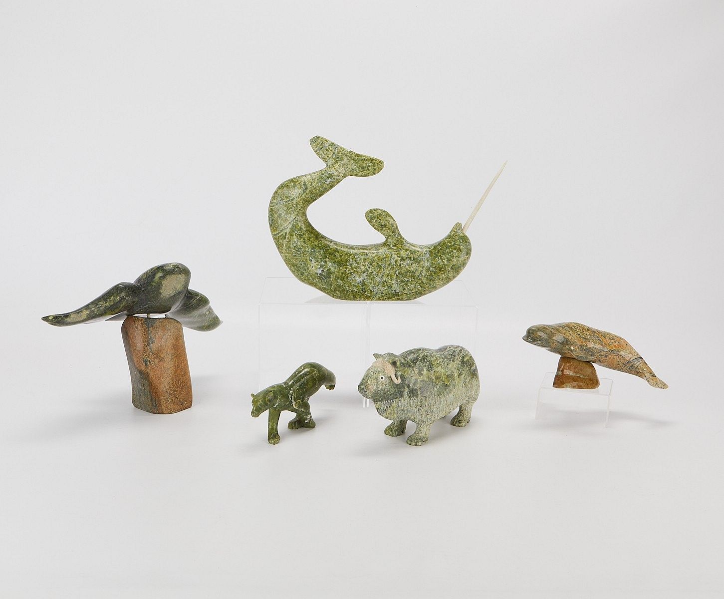 le_pho_banner 2 Five Inuit Carved Green Stone Animal Figurines