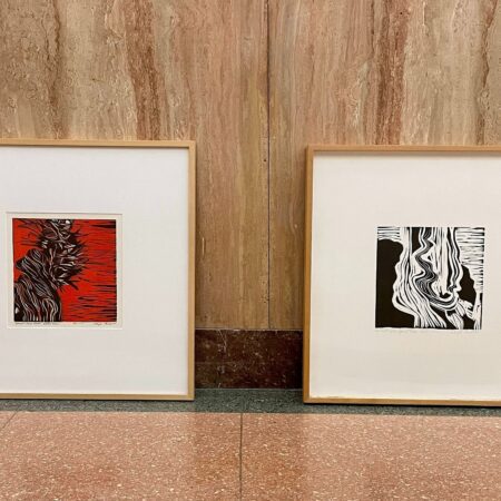 Two Hazel Belvo "Spirit Tree" Relief Prints