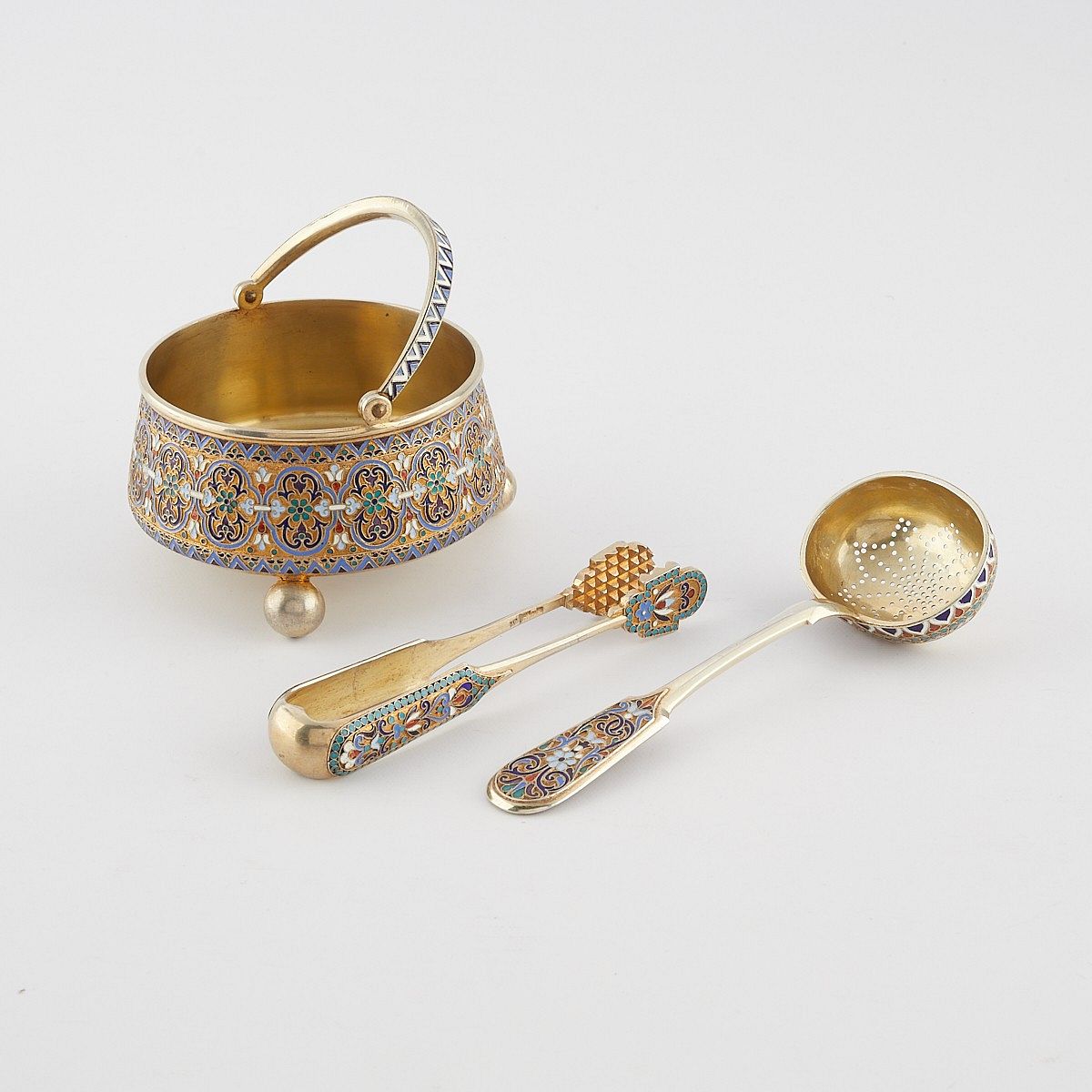 le_pho_banner 2 3 Pcs Russian Enamel Silver Tea Set