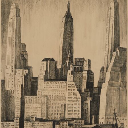Dewey Albinson "Wall Street Center" Lithograph 1932