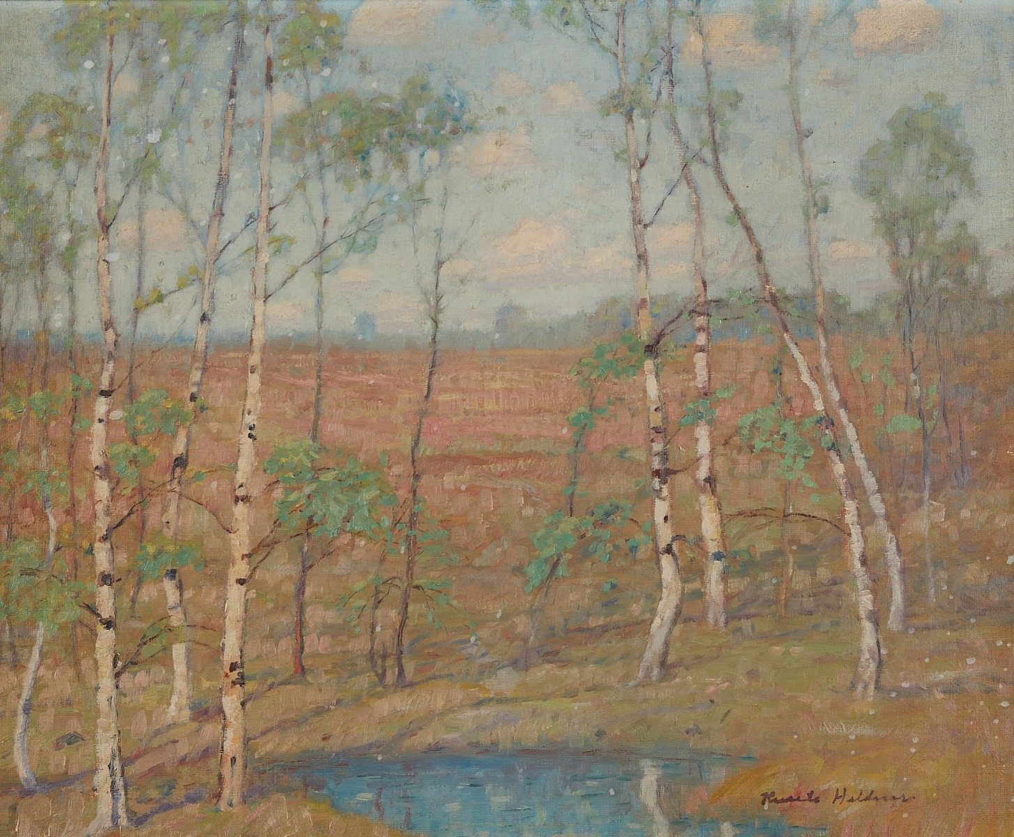 le_pho_banner 2 Knute Heldner "Silver Birches" Oil Painting 1932