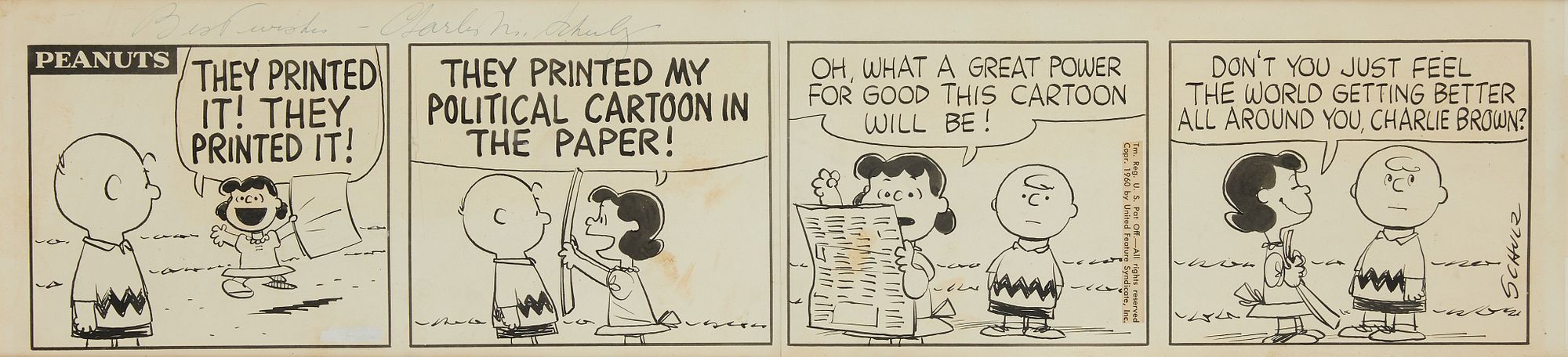 Original Peanuts Comic Strip Charles Schulz 1960