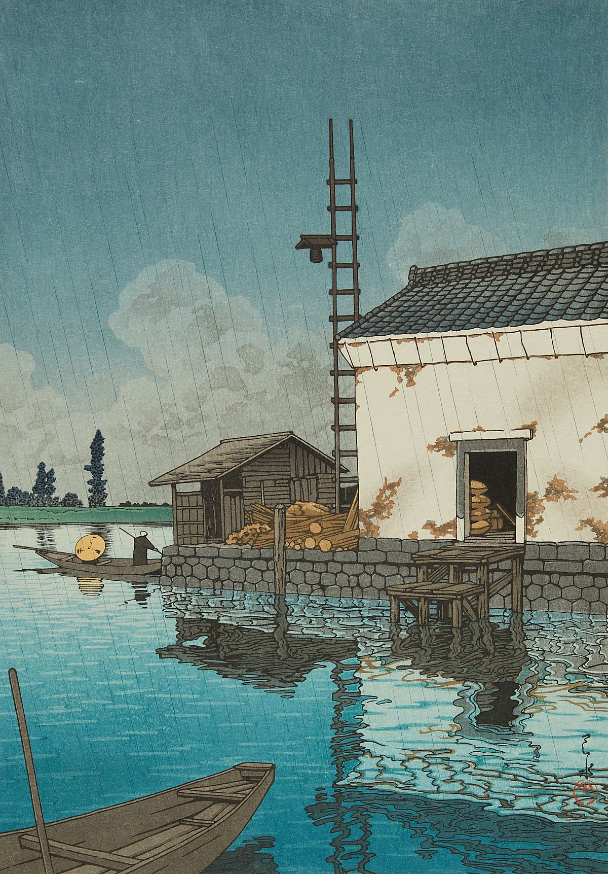 le_pho_banner 2 Hasui Kawase "Rain at Ushibori" Woodblock Print