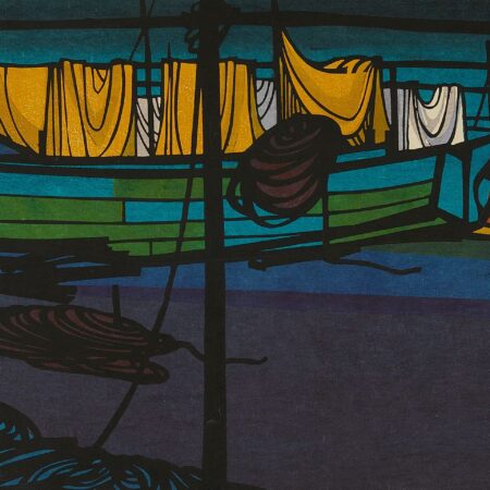 Clifton Karhu "Fishing Boats" Woodblock 1966