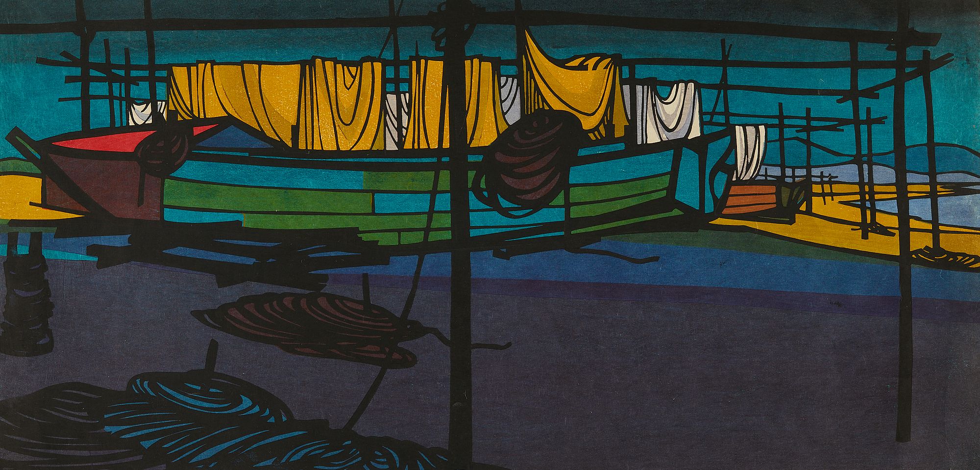 le_pho_banner 2 Clifton Karhu "Fishing Boats" Woodblock 1966