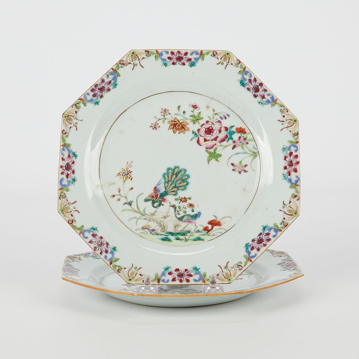 le_pho_banner 2 Pair of Chinese 18th c. Famille Rose Porcelain Plates