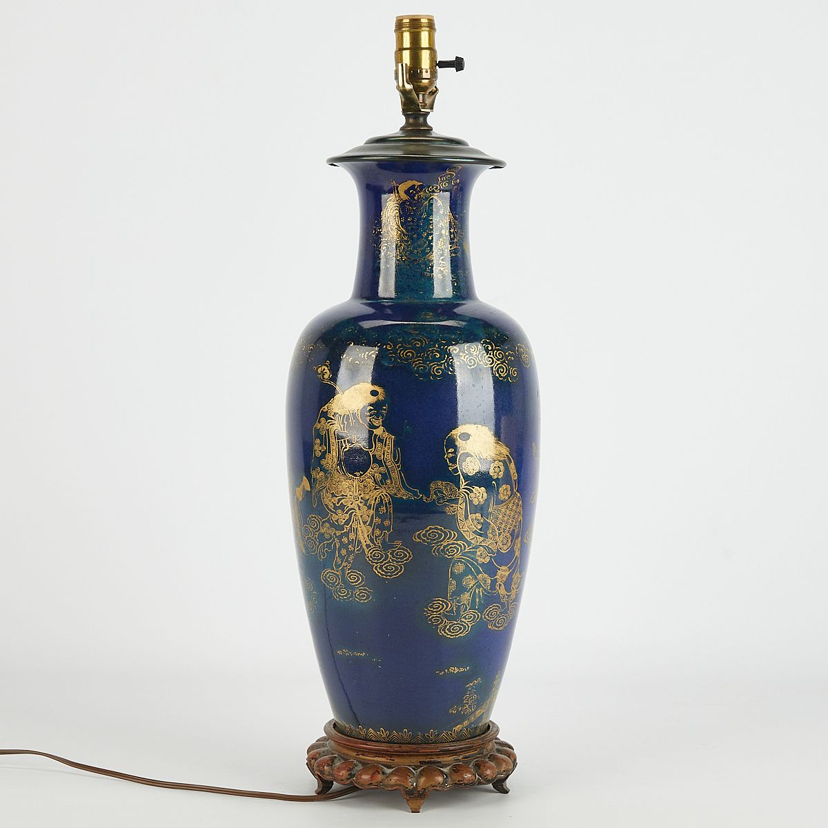 le_pho_banner 2 Chinese Gilt Powder Blue Porcelain Vase as Lamp