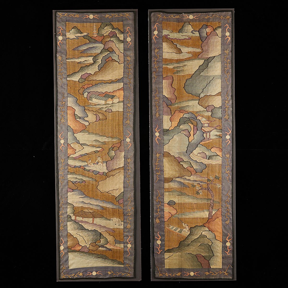 le_pho_banner 2 Pair of Chinese Silk Kesi Kossu Embroidered Panels