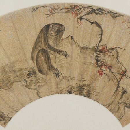 Chinese Fan Painting of Monkey