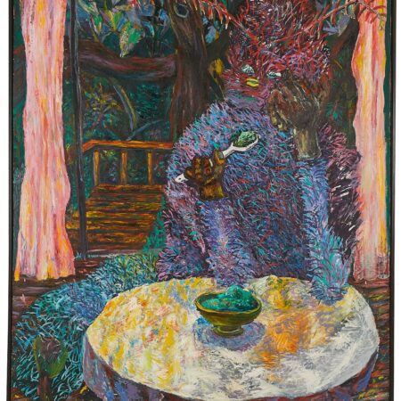 Doug Argue "Purple Monster Eating" Painting 1985