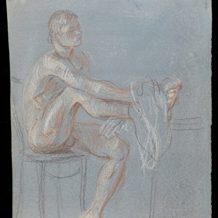 Paul Cadmus Seated Male Nude Crayon on Paper