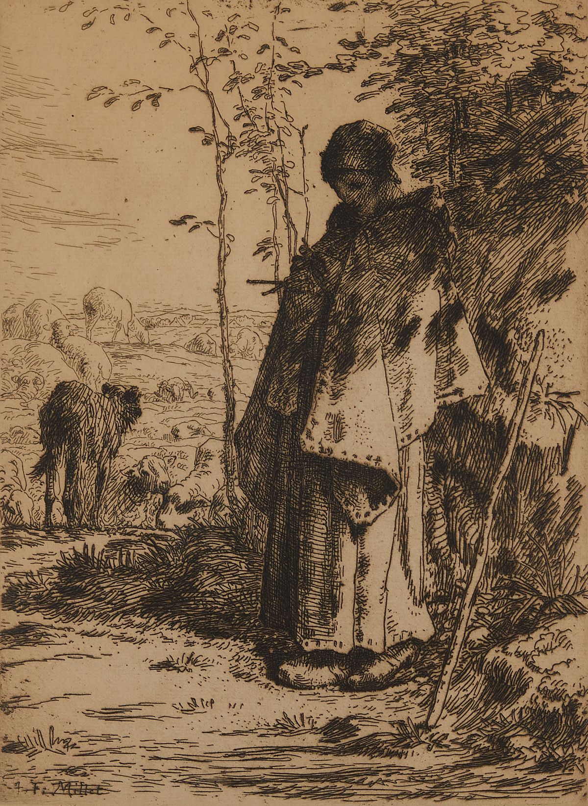 le_pho_banner 2 Jean-Francois Millet Shepherdess Knitting Etching
