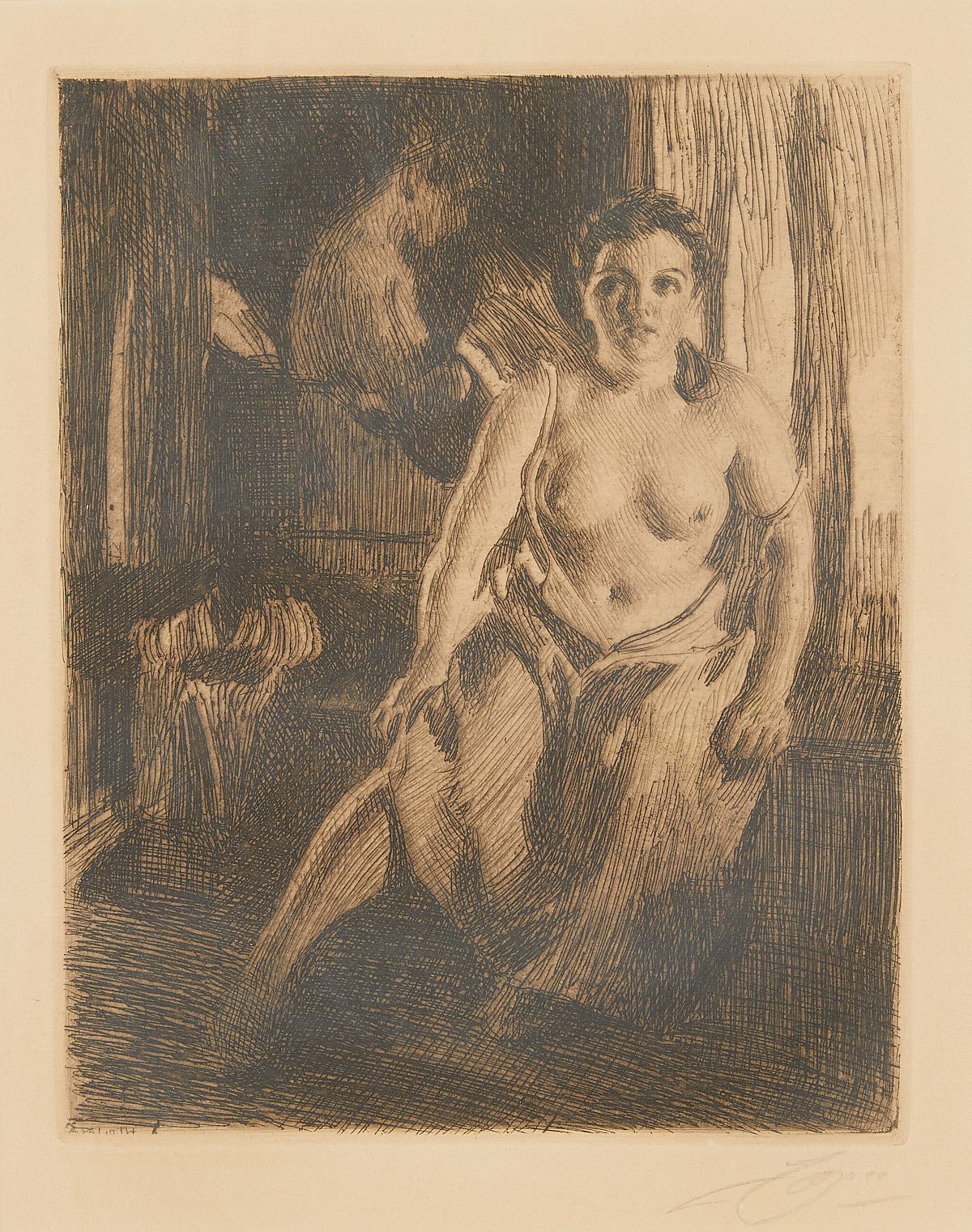 le_pho_banner 2 Anders Zorn "The Bed Stool" Etching 1914