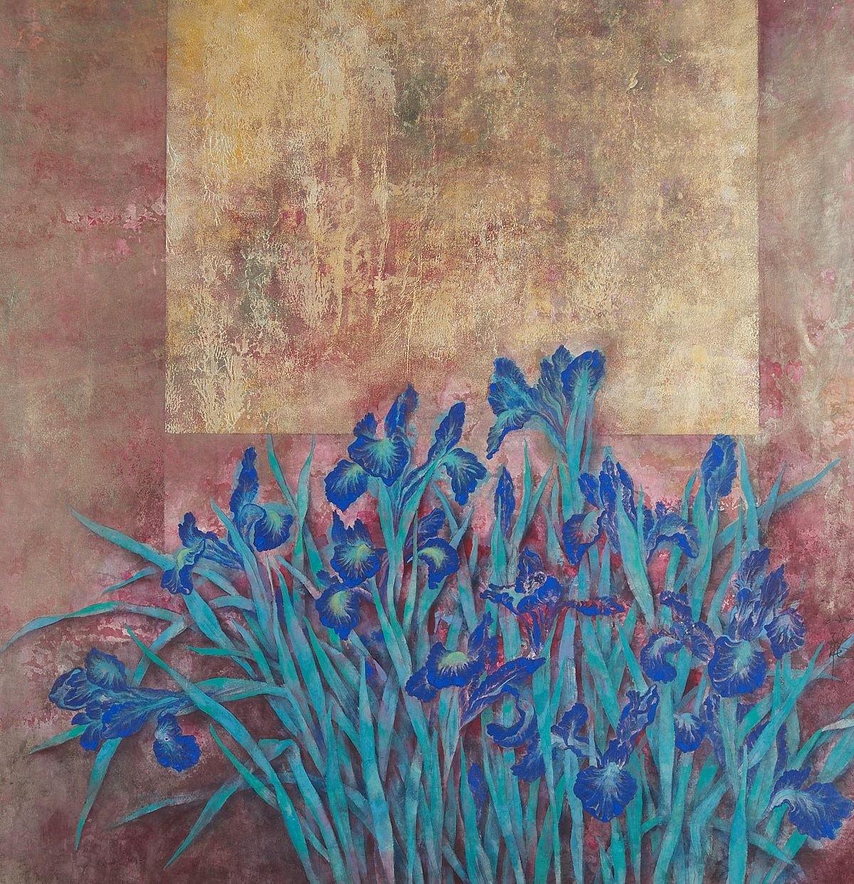 le_pho_banner 2 Cai Xiaoli "Blue Irises with Gold" Painting