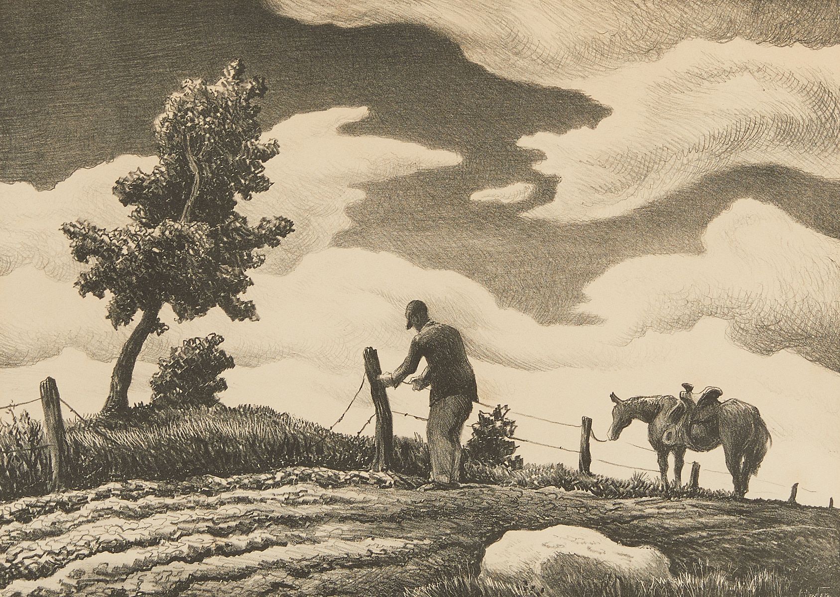 le_pho_banner 2 Thomas H. Benton "The Fence Mender" Lithograph