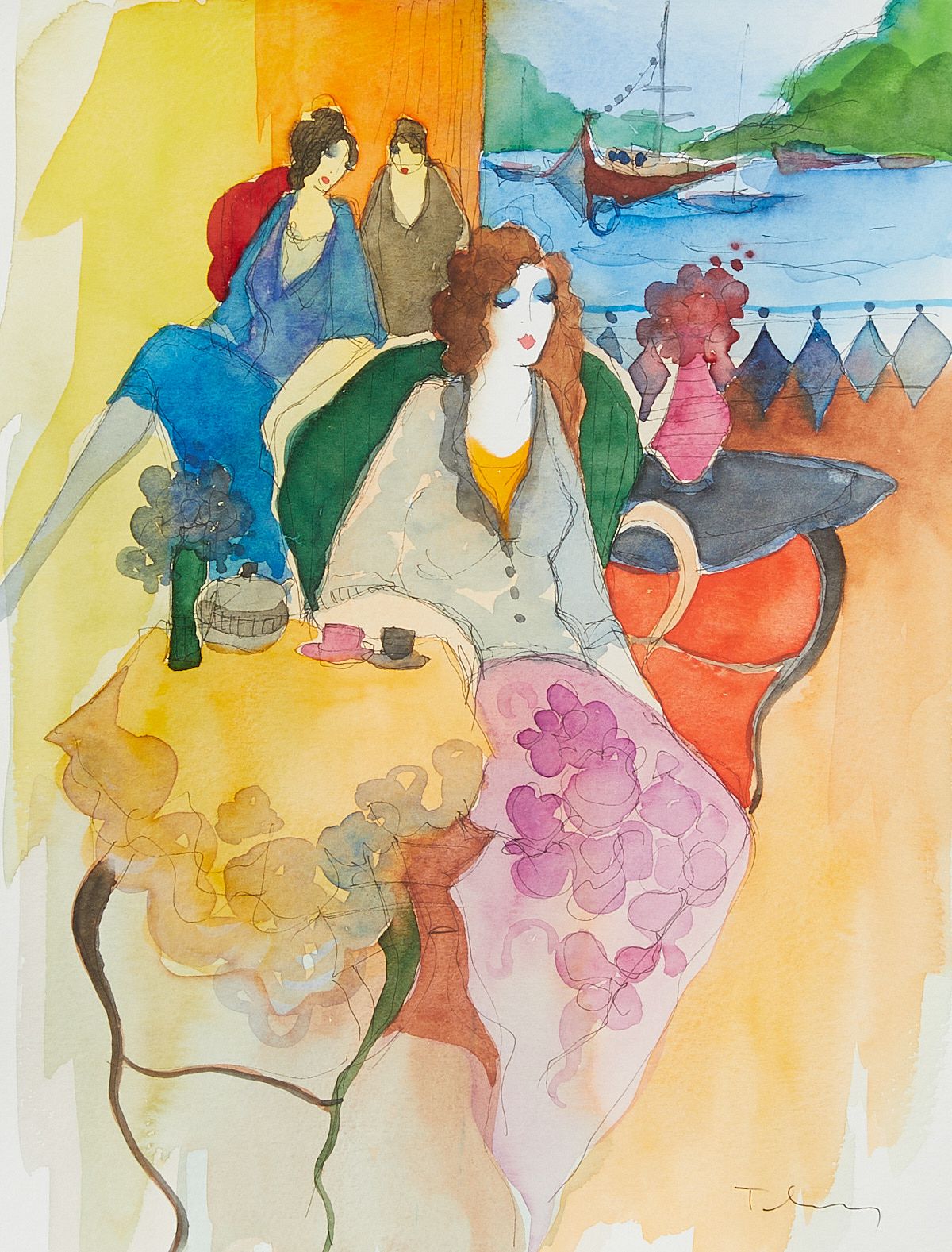 Itzchak Tarkay Watercolor Painting