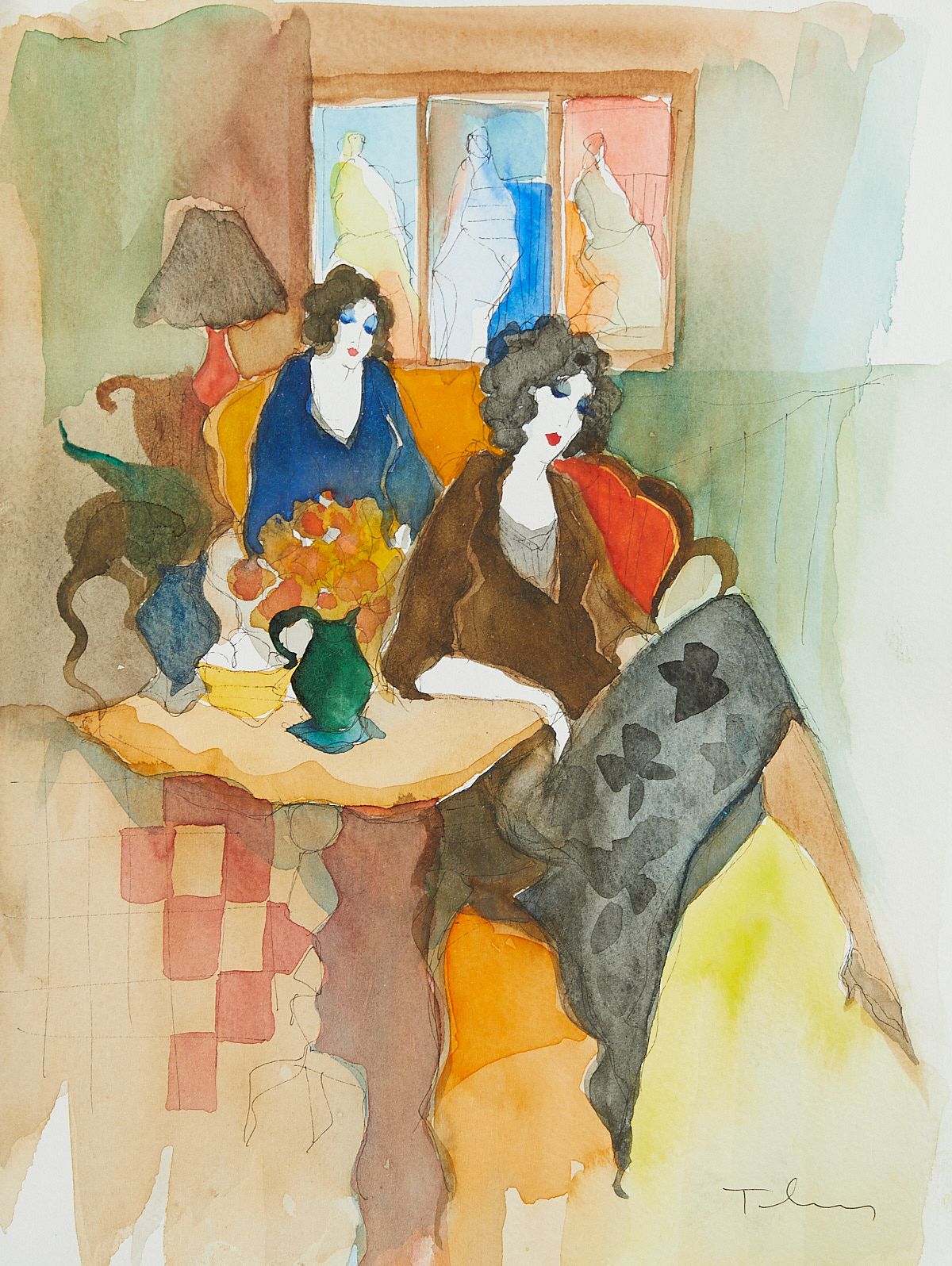 Itzchak Tarkay Watercolor Painting