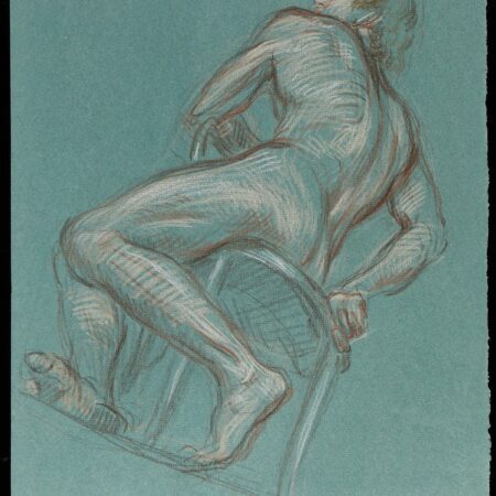 Paul Cadmus Seated Male Nude Crayon on Green Paper