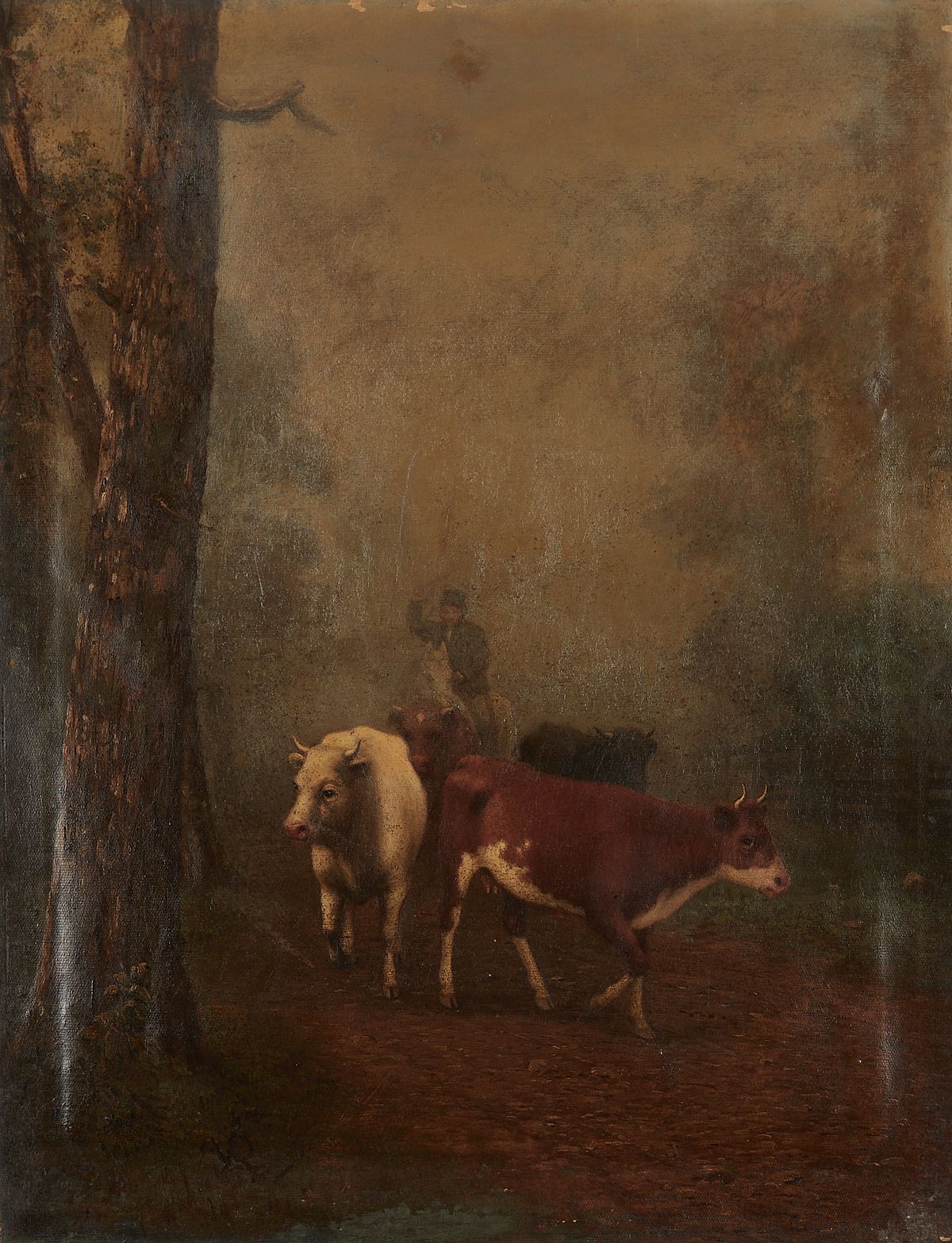le_pho_banner 2 Barton S. Hays Oil on Canvas Painting of Cows