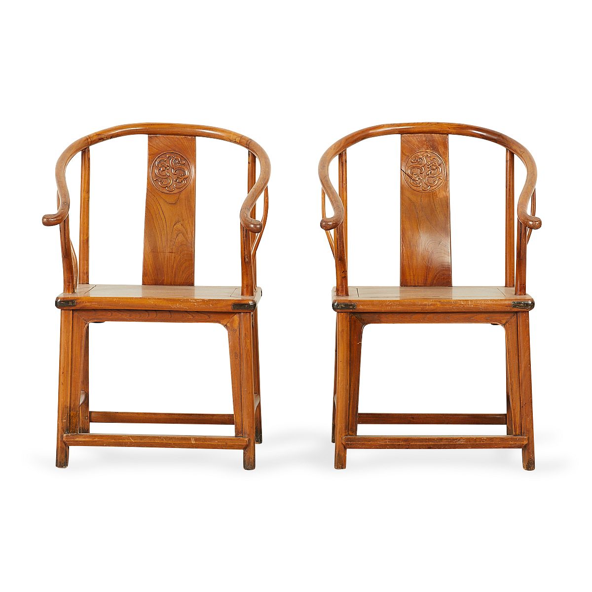 le_pho_banner 2 Pair of Chinese Elm Wood Horseshoe Back Armchairs