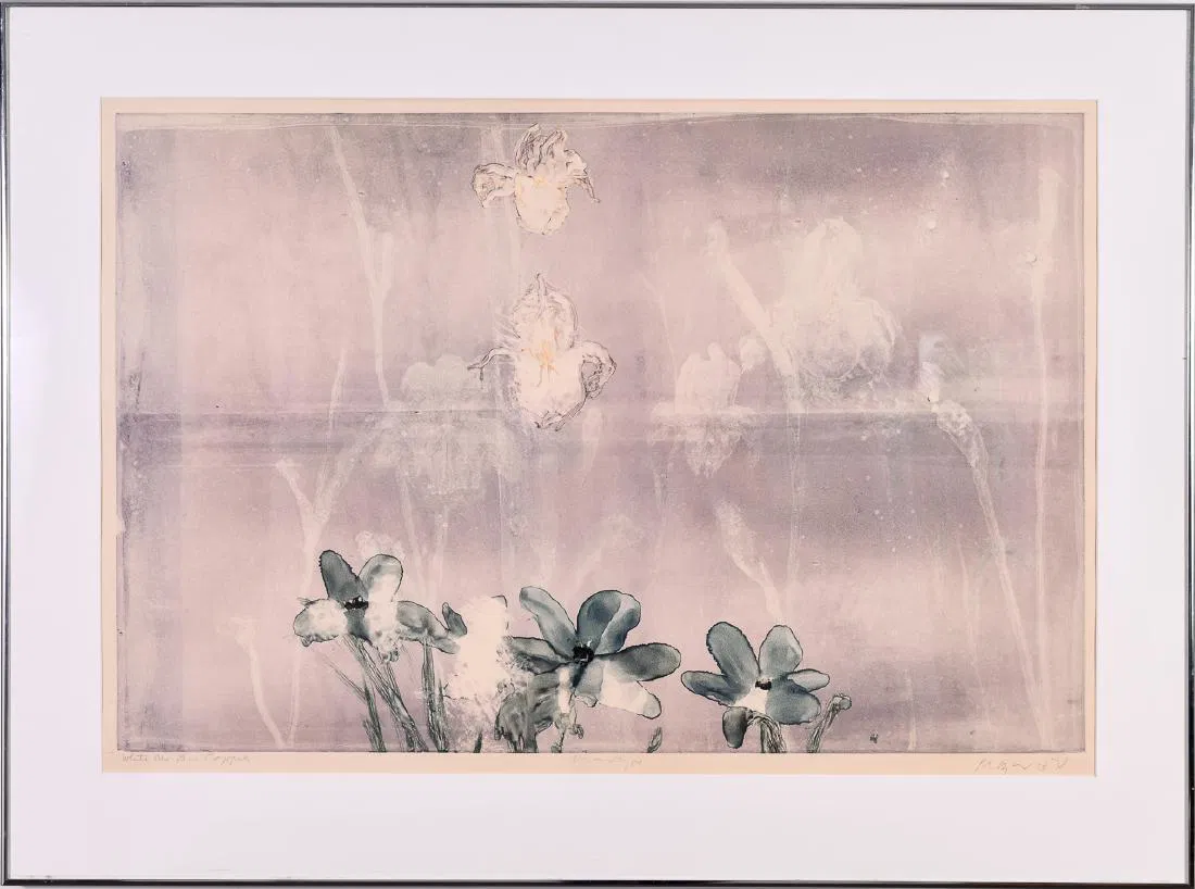 Michael Mazur (1935-2009) "Iris and Blue Poppies" monotype 1978