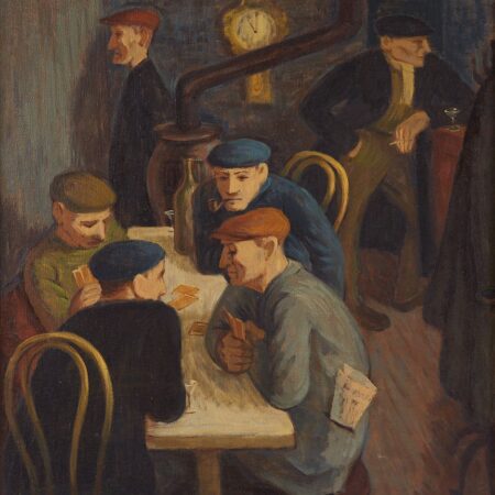 WPA Era Men in Bar Painting Oil on Board