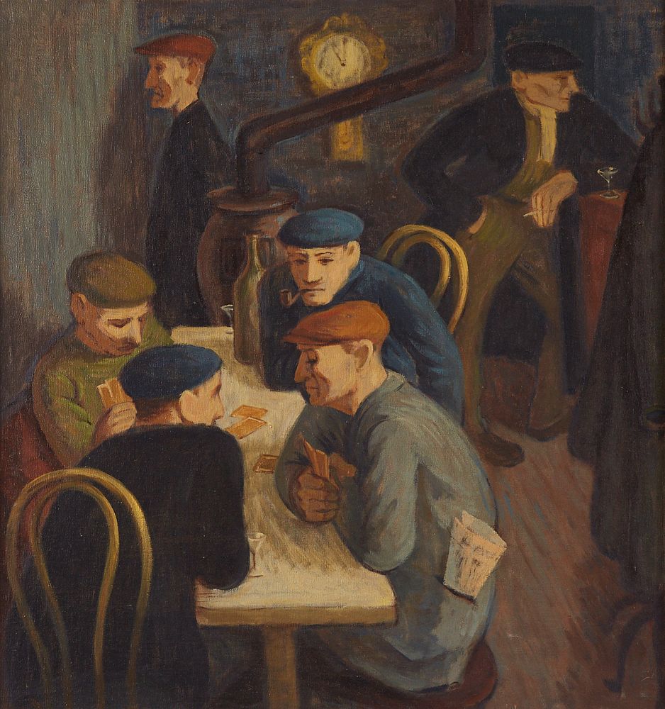 le_pho_banner 2 WPA Era Men in Bar Painting Oil on Board
