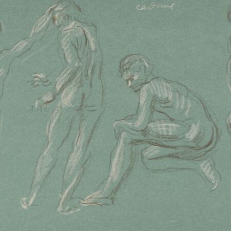 Paul Cadmus 4 Nudes Crayon on Green Paper
