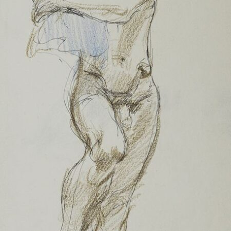 Paul Cadmus Standing Male Nude w/ Blue Cloth Crayon on Paper