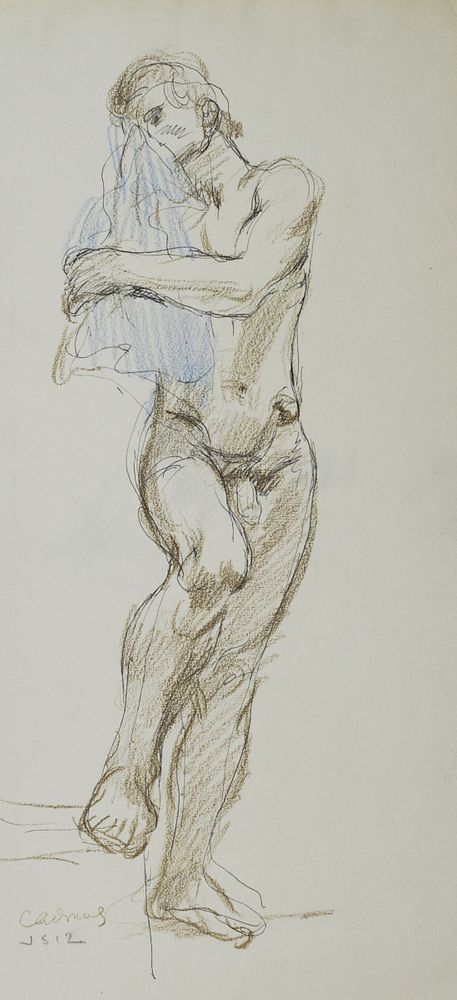 le_pho_banner 2 Paul Cadmus Standing Male Nude w/ Blue Cloth Crayon on Paper