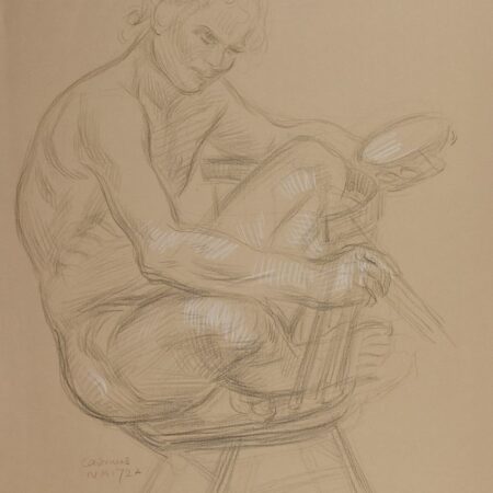 Paul Cadmus Male Nude on Chair Crayon on Paper