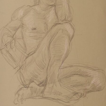 Paul Cadmus Seated Male Nude Crayon on Paper