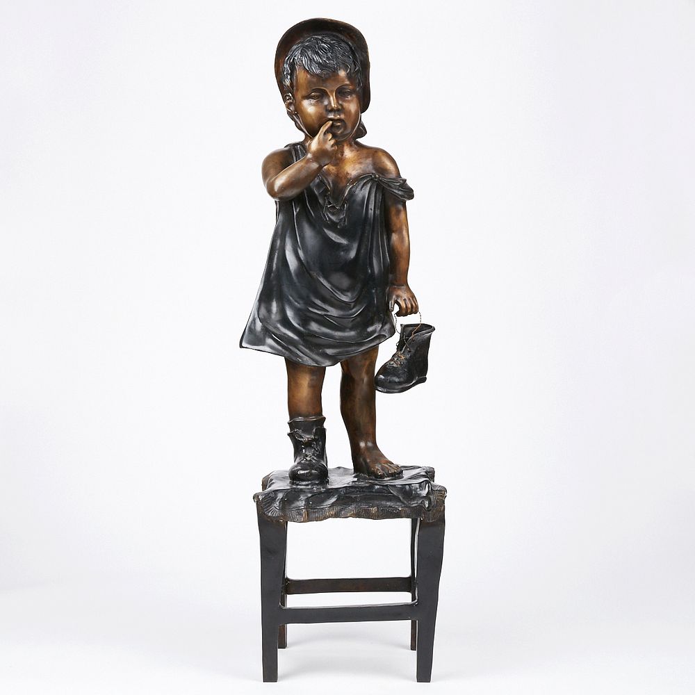 le_pho_banner 2 Juan Clara Child on Stool Bronze Sculpture Large
