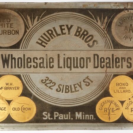 Large 20th c. Hurley Bros. Wholesale Liquor Dealers Tin Sign