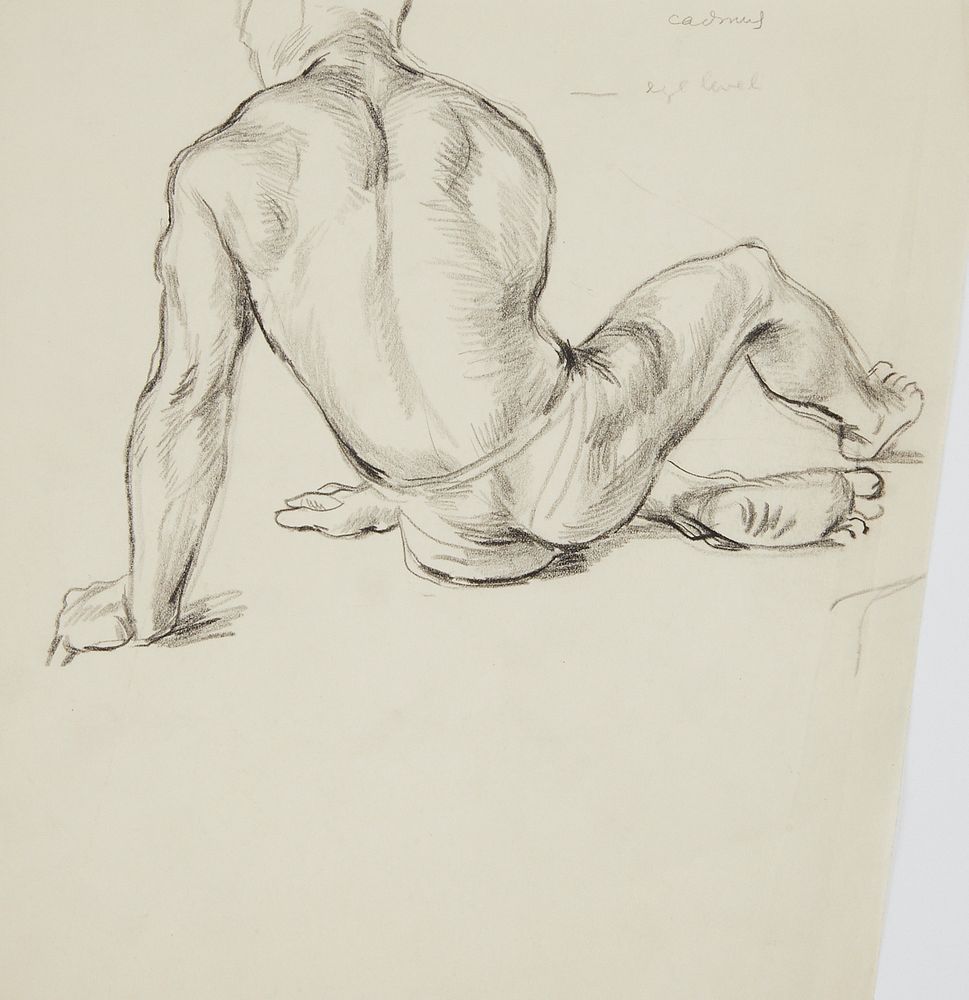 le_pho_banner 2 Paul Cadmus Male Figure Charcoal Sketch on Paper